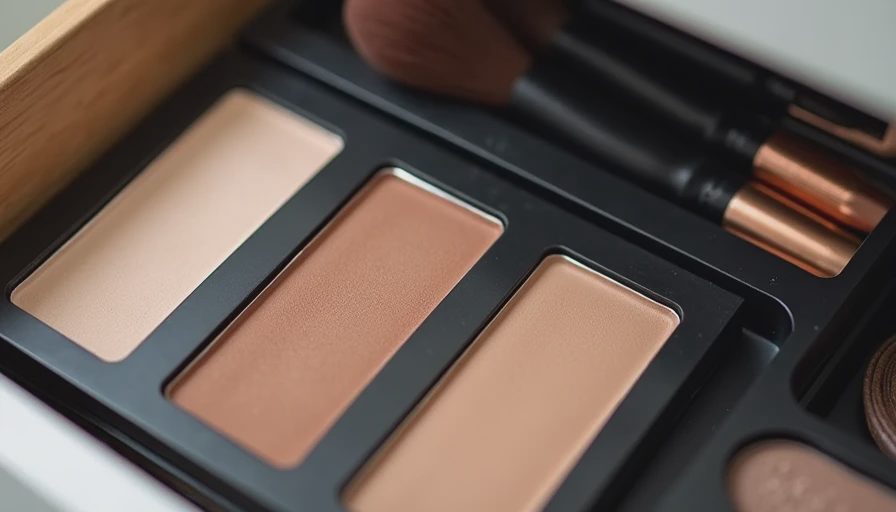 A three-pan contour kit sitting in a tidy makeup drawer with brushes, half used and half ignored.